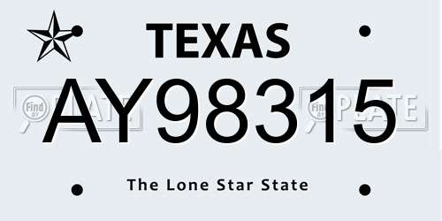 AY98315 Texas License Plate
