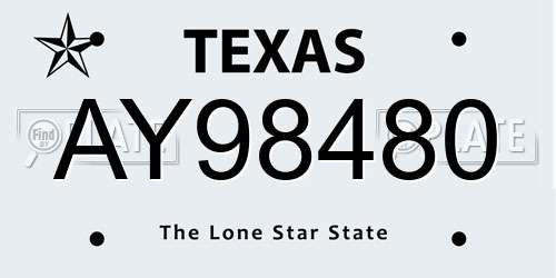 AY98480 Texas License Plate
