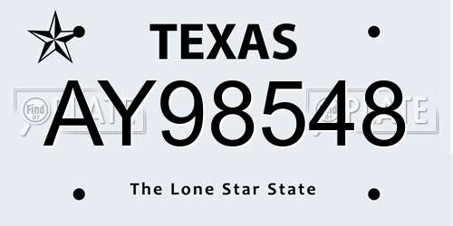AY98548 Texas License Plate