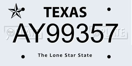 AY99357 Texas License Plate