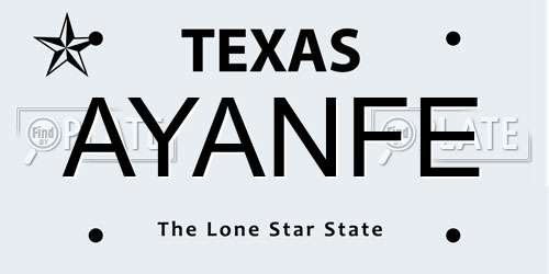 AYANFE Texas License Plate