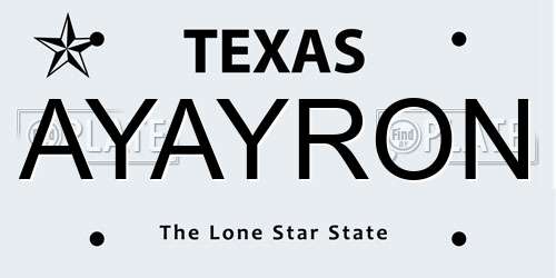 AYAYRON Texas License Plate