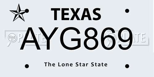 AYG869 Texas License Plate