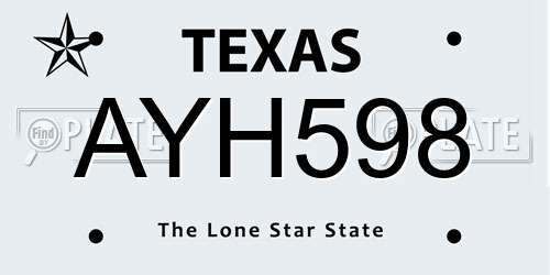 AYH598 Texas License Plate