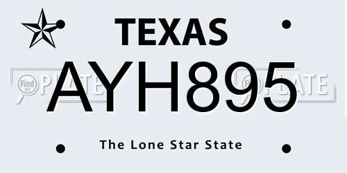 AYH895 Texas License Plate