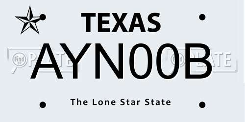 AYN00B Texas License Plate