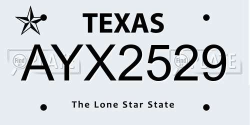 AYX2529 Texas License Plate
