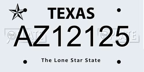 AZ12125 Texas License Plate