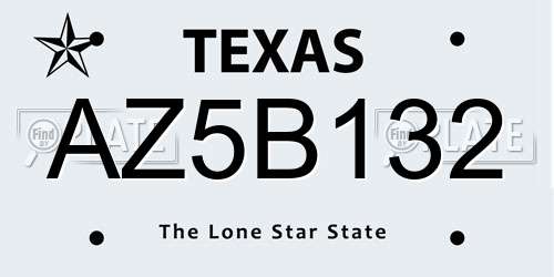 AZ5B132 Texas License Plate