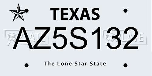 AZ5S132 Texas License Plate