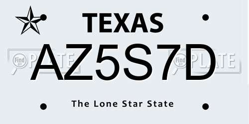 AZ5S7D Texas License Plate