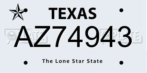 AZ74943 Texas License Plate