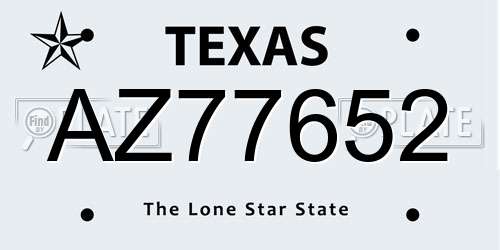 AZ77652 Texas License Plate