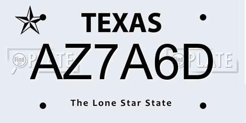 AZ7A6D Texas License Plate