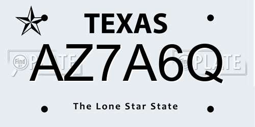 AZ7A6Q Texas License Plate