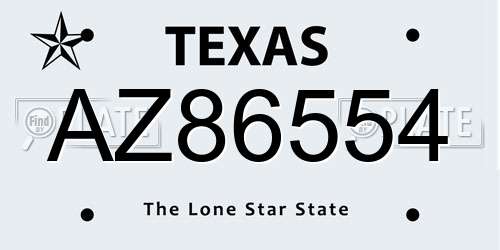 AZ86554 Texas License Plate