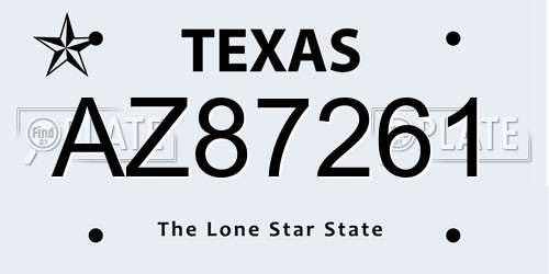 AZ87261 Texas License Plate