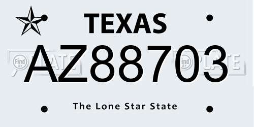 AZ88703 Texas License Plate