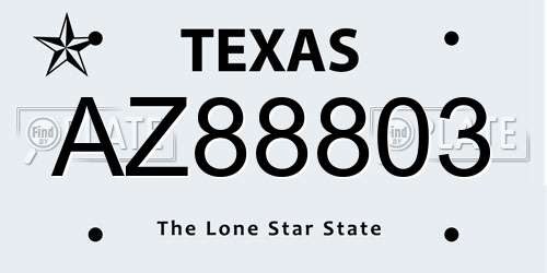 AZ88803 Texas License Plate