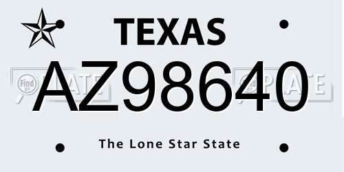 AZ98640 Texas License Plate