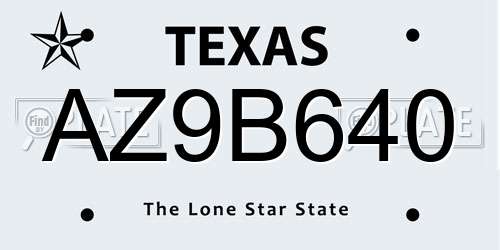AZ9B640 Texas License Plate