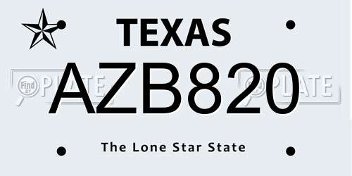 AZB820 Texas License Plate