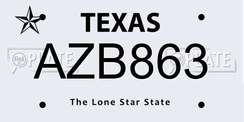 AZB863 Texas License Plate