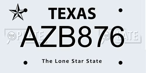 AZB876 Texas License Plate