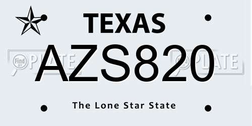 AZS820 Texas License Plate