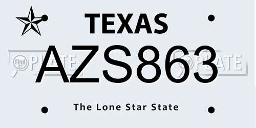 AZS863 Texas License Plate