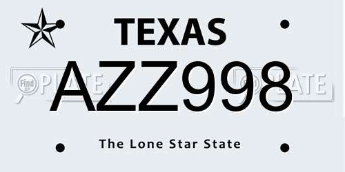 AZZ998 Texas License Plate