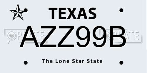 AZZ99B Texas License Plate