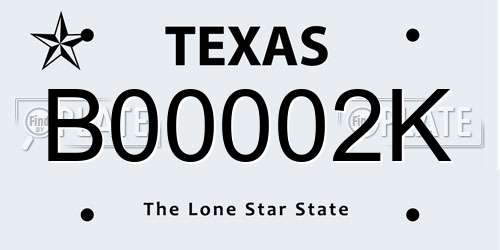 B00002K Texas License Plate