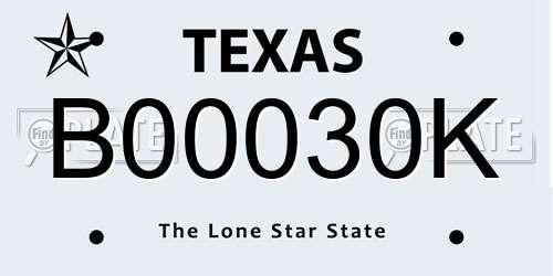 B00030K Texas License Plate