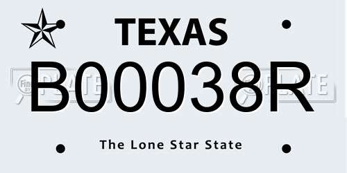 B00038R Texas License Plate