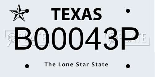 B00043P Texas License Plate