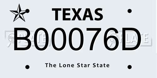 B00076D Texas License Plate