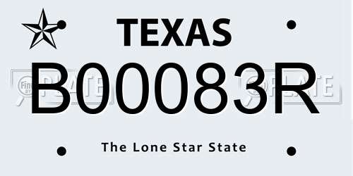 B00083R Texas License Plate