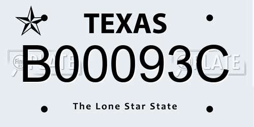 B00093C Texas License Plate