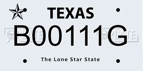 B00111G Texas License Plate