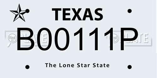 B00111P Texas License Plate
