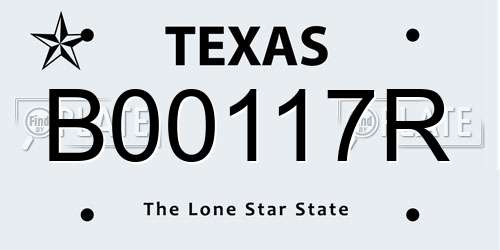B00117R Texas License Plate