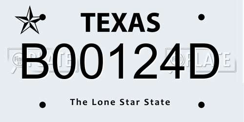 B00124D Texas License Plate