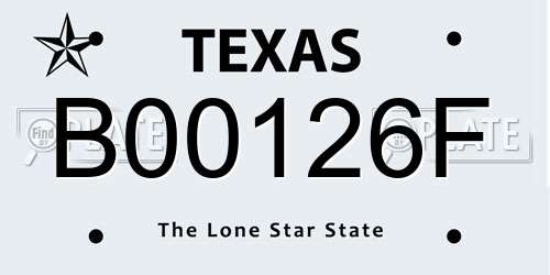 B00126F Texas License Plate