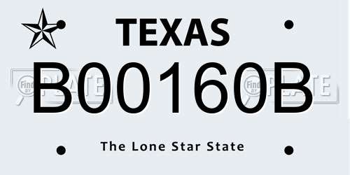 B00160B Texas License Plate