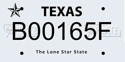 B00165F Texas License Plate