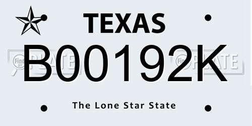 B00192K Texas License Plate
