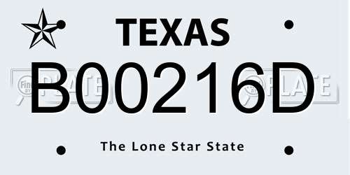 B00216D Texas License Plate
