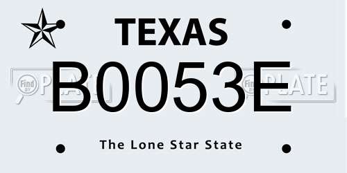 B0053E Texas License Plate