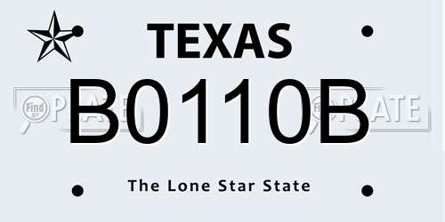 B0110B Texas License Plate